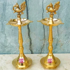 Traditional Brass Peacock Deepam – 17" (Set of 2)